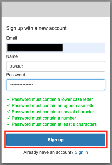 Register an account with the hosted UI.