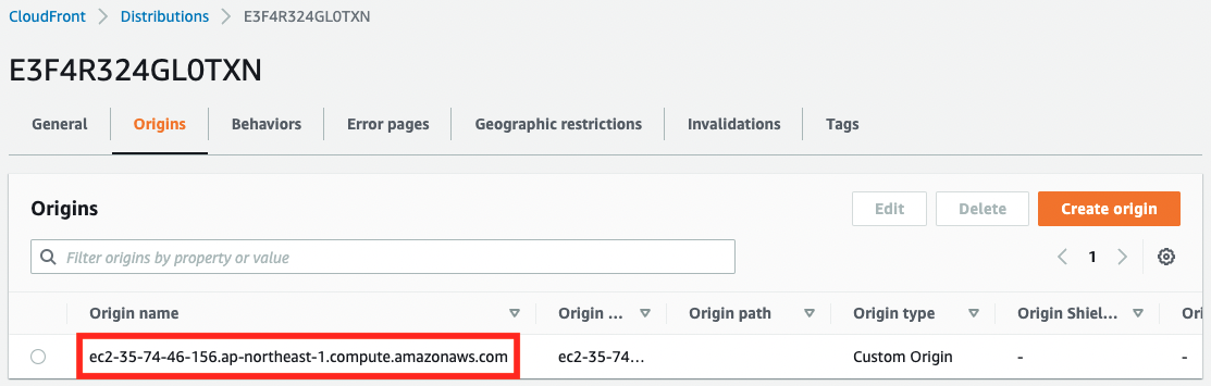 An EC2 instance is registered as the origin of CloudFront.