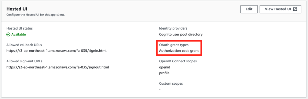 OAuth authentication flow is set to "Authorization code grant".