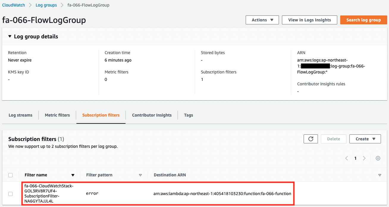 Subscription filter to extract errors in Fargate container logs and